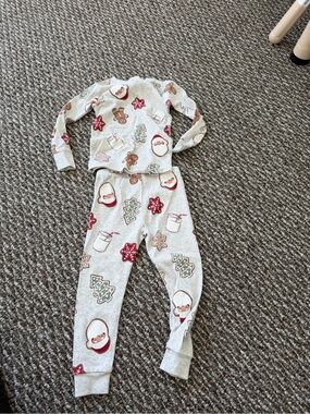 Kids Holiday Print Pajama Set - Cream with Red & Green